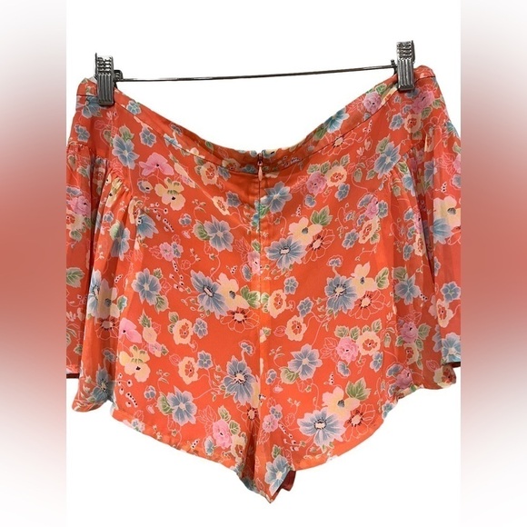 Free People Coral Floral Pleated Mini Shorts Size 10 Flowy Chiffon - Picture 6 of 9